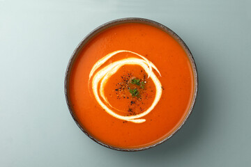 Tomato Soup garnished with fresh cream 