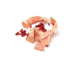Color lip pencil shavings isolated on white
