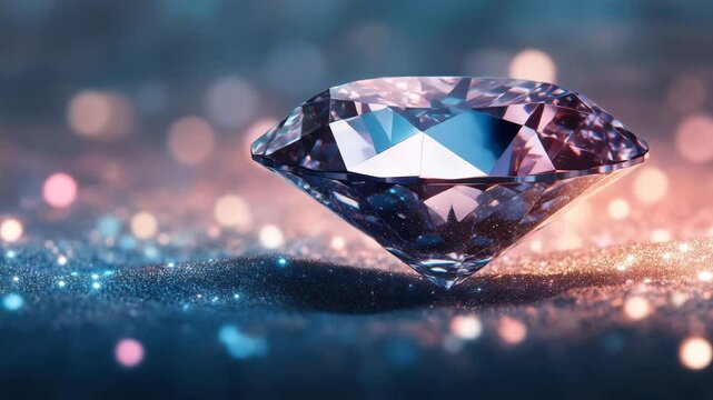 A brilliant, transparent diamond crystal jewel, a precious gemstone reflecting light on a deep blue background