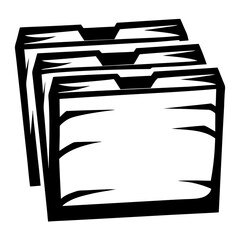 Three stylized file folders standing together representing organized information and data