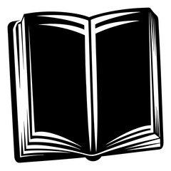 Stylized Open Book Illustration with Black and White Contrast and Bold Outline