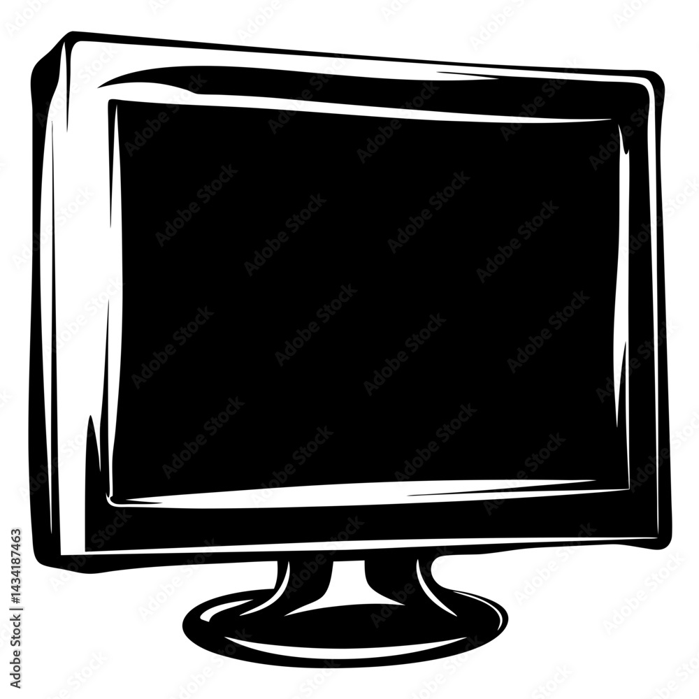 Poster monochromatic sketch of a computer screen with stand in black and white