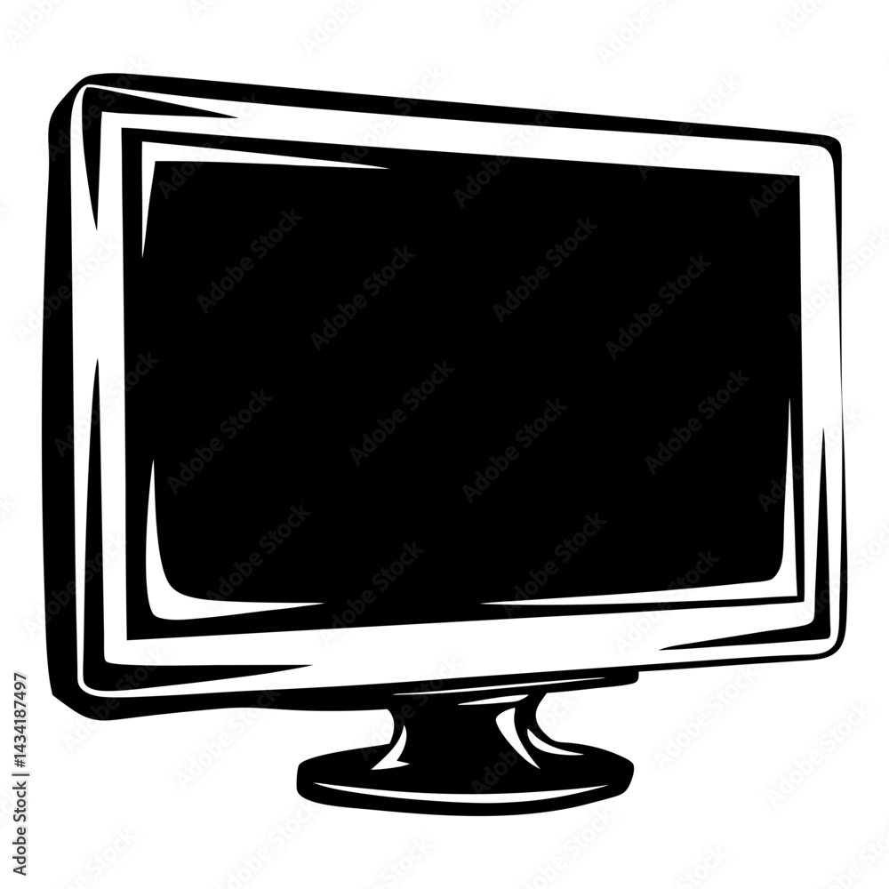 Poster stylized black and white vector art of a computer monitor display
