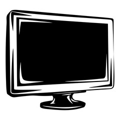 Stylized black and white vector art of a computer monitor display