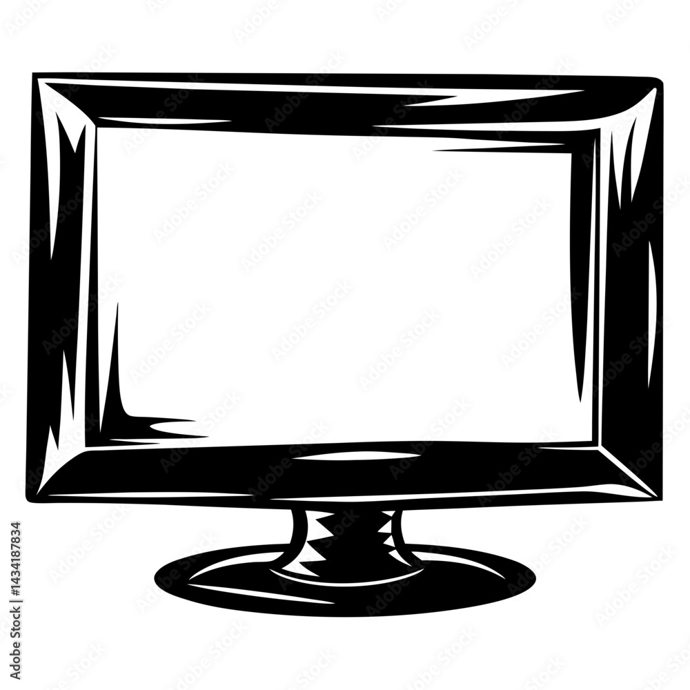 Poster monochrome illustration of a retro computer monitor with a thick frame