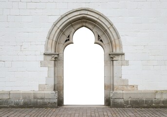 Stone archway on brick wall isolated on white background