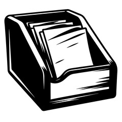 Stylized illustration of a black office tray with several white papers