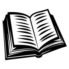 Black and white stylized illustration of an open book with blank pages