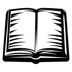 Open book with abstract pages and bold outline in black and white