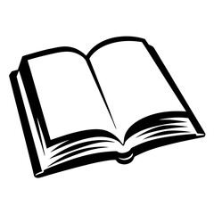 Open book with blank pages showing, in black and white illustration