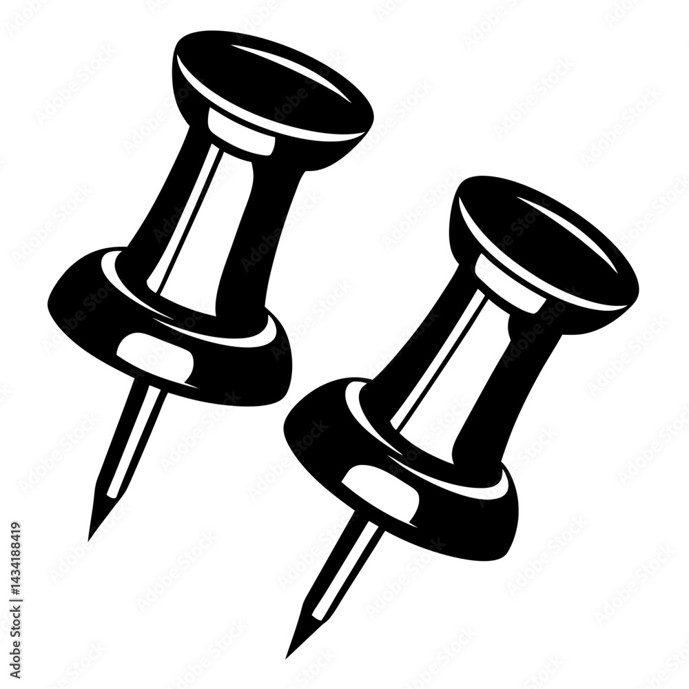 Poster two black push pins depicted in an artistic and minimalistic style