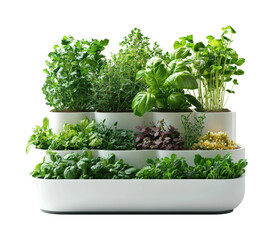 Herb garden setup kitchen plant arrangement bright environment top view isolated on transparent...