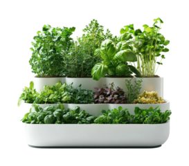 Herb garden setup kitchen plant arrangement bright environment top view isolated on transparent background