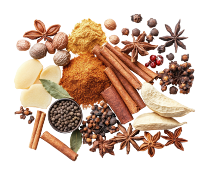 Exotic spice blends culinary arts food kitchen isolated on transparent background