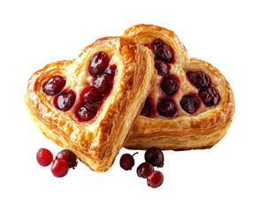 Delicious heart-shaped cherry pastries bakery food dessert isolated on transparent background