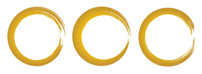 vector set of yellow Golden grunge circle brush vector illustration. Abstract golden paint brushstroke circles pack. Set of golden brush circle. Set of circle, golden paint, ink, dirty brush strokes.
