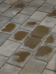 Benzin und Wasserflecken auf einem Parkplatz