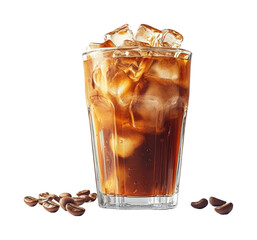 Refreshing iced coffee drink in glass coffee shop beverage bright isolated on transparent background