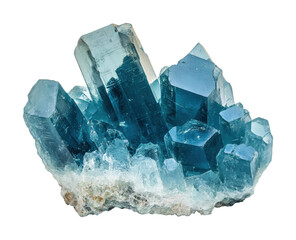 Glistening blue crystal formation natural landscape mineral display isolated on transparent...