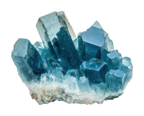 Glistening blue crystal formation natural landscape mineral display isolated on transparent background