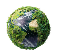 Sustainable earth concept nature green planet aerial view isolated on transparent background