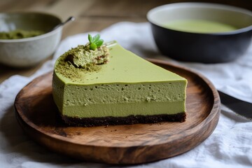 Matcha cheesecake. AI generated illustration.