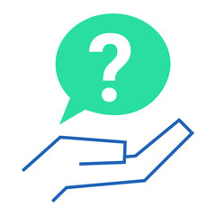 Help & Question Prompt. Raised hand with question bubble for user support interaction FAQ Guide, Inquiry Pop-up, User Assistance