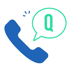 Phone Support Question. Phone receiver with Q speech bubble for inquiry or customer call query