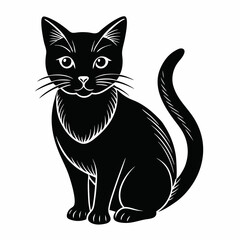 Obraz premium A silhouette of a black cat walking against a stark white background. The minimalist design emphasizes contrast and elegant feline motion.