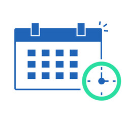 Calendar with Clock. Calendar and time icon for scheduling support calls or appointments