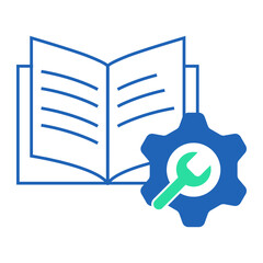 User Manual with Settings. Open book and gear symbolizing user guide or support instructions