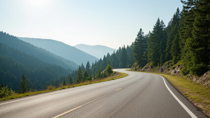 Fototapeta premium The image shows a winding road surrounded by lush green grass