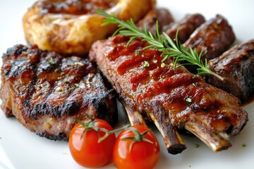 Meat dishes. AI generated illustration.