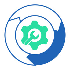 Support Cycle Icon. Circular cycle with wrench and gear for continuous technical support loop