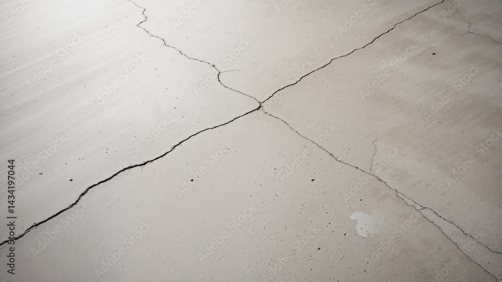 Poster the image shows a concrete floor with a large crack running through it. the crack is deep and wide