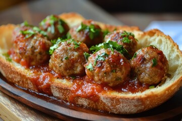 Meatballs in bread. AI generated illustration.
