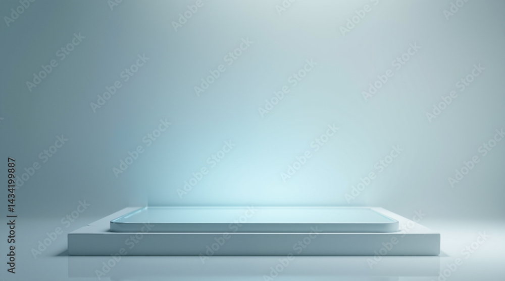 Poster the image shows a white platform with a light shining on it