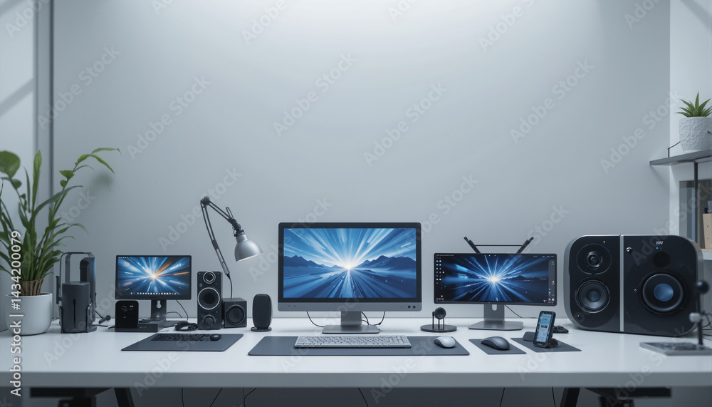 Poster the image shows a computer desk with two monitors