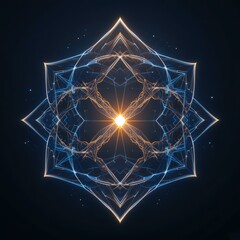 An intricate luminous star design radiating energy and light, perfect for backgrounds, art, or digital projects.