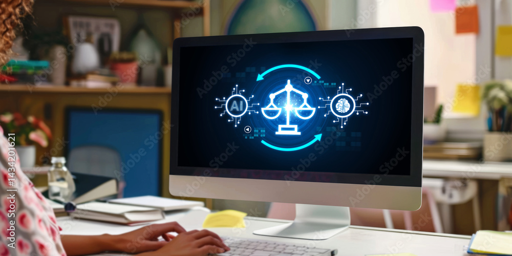 Poster ai ethics responsibility standard law and rules on computer screen provide report of ai ethic transp