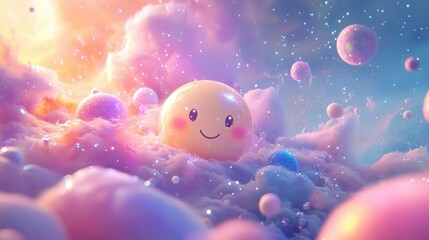Smiling Sphere in Pastel Dreamland: Magical 3D Render