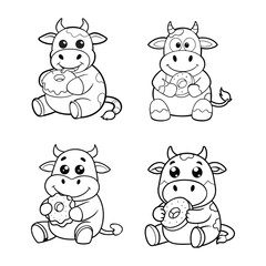 Obraz premium Cute Cattle Eating Doughnut Svg Bundle
