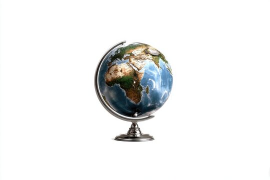 Globe spinning slowly with visible continents symbolizing global unity on a white background