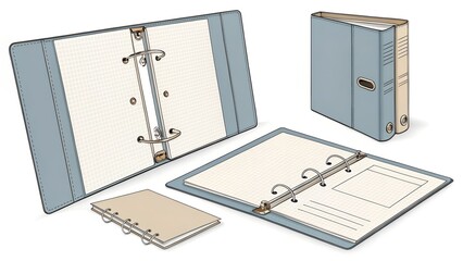 Realistic metal binders set with vertical rows of silver colored metal page separators on blank background vector illustration
