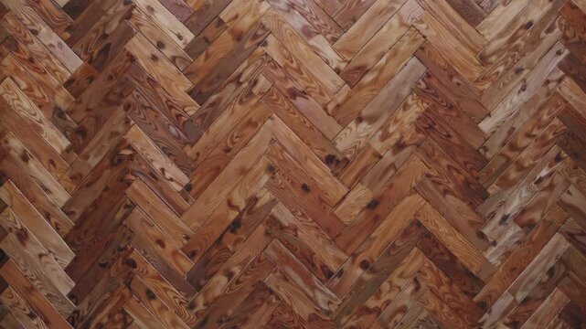 Rotating wooden pattern with intricate geometric design in herringbone style