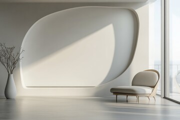 Modern interior with curved blank wall for mockup. AI generated illustration.