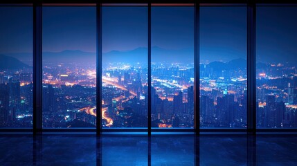 Fototapeta premium Night city view from high-rise windows