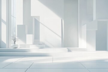 Obraz premium Modern office interior with blank wall for mockup display. AI generated illustration.