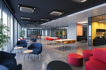 Modern office interior with blank wall for mockup display. AI generated illustration.