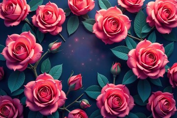 Intricate, repeating rose blossoms in vibrant hues, repeating floral, delicate, nature